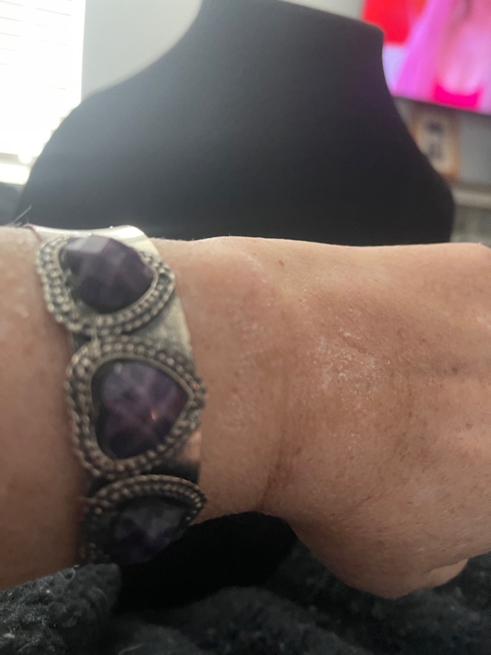 Silver Tone Bracelet with Purple Gem Accents